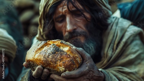 A man holding a loaf of bread  suitable for food and nutrition concepts