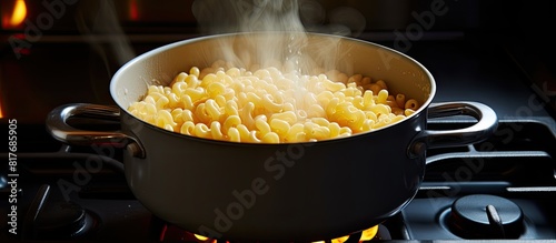 Image of macaroni being boiled for cooking purposes. Creative banner. Copyspace image