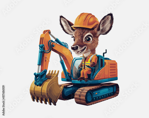 Deer wearing a vest operates machinery vector, Generative AI