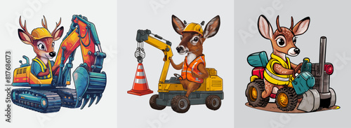 Deer wearing a vest operates machinery vector, Generative AI