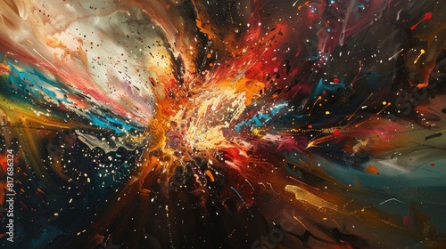 Dynamic shapes colliding in a burst of energy. photo