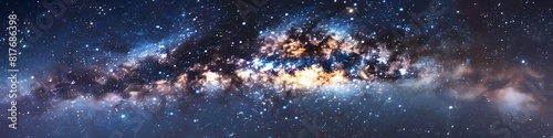 Panoramic astrophotography of visible Milky Way galaxy. Stars  nebula and stardust at night sky