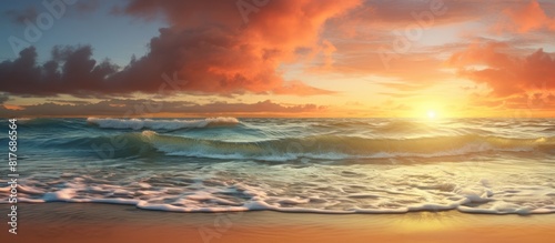 Beach sunset with sunlight creating a beautiful backdrop. Creative banner. Copyspace image