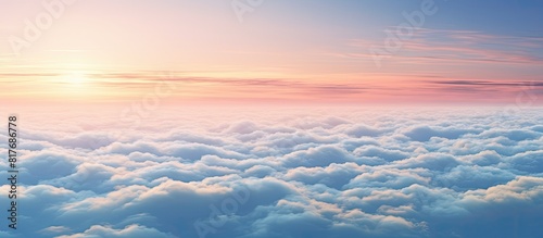 Early in the morning a captivating expanse of clouds appears like a vast sea. Creative banner. Copyspace image photo