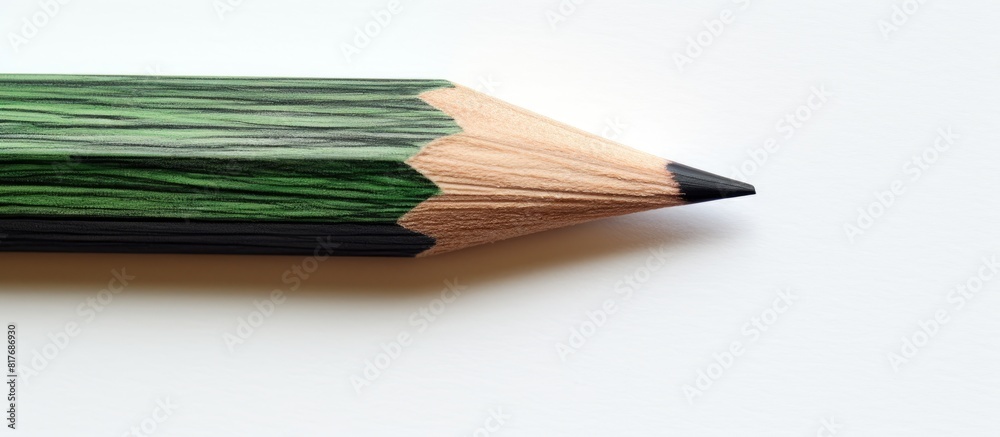 Obraz premium Close up copy space image of an artistic black green color pencil drawing on white paper highlighting the wooden texture