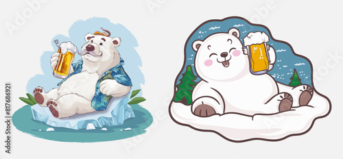 Bear drinking beer in the snow vector, Generative AI
