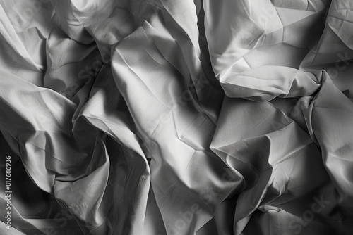 An abstract image of crumpled fabric, with folds and creases creating interesting textures and shadows.