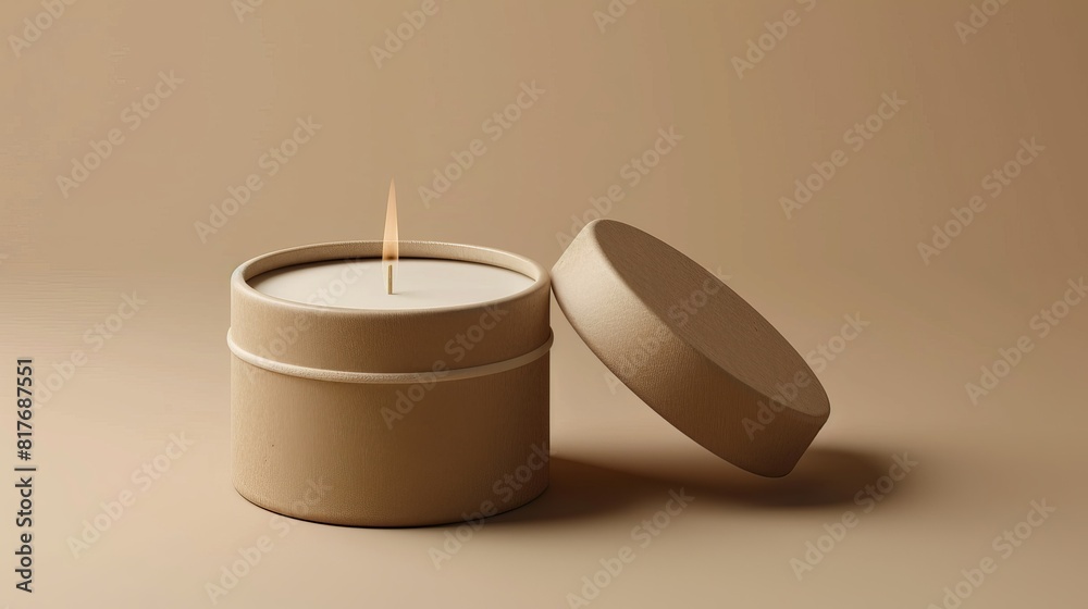 Simple Tan Candle Mockup with Cylindrical Box, Perfect for Spa and Relaxation Copyspace Simple Tan Candle Mockup with Cylindrical Box, Perfect for Spa and Relaxation Copyspace