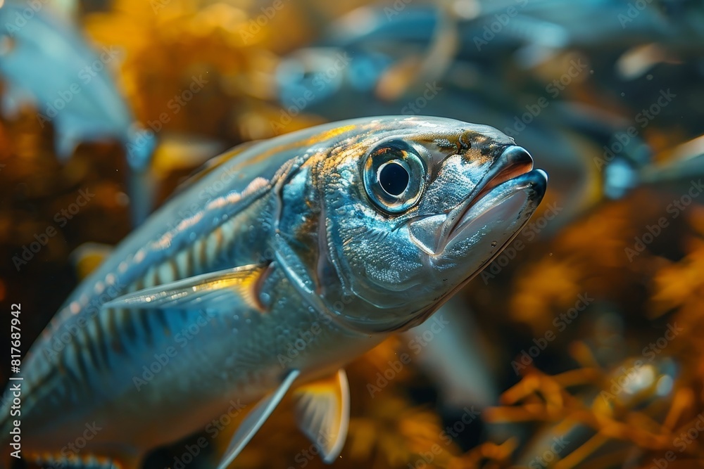 Herring fish in a school, representing vital components of marine ecosystems. Herring fish in a school, representing vital components of marine ecosystems.