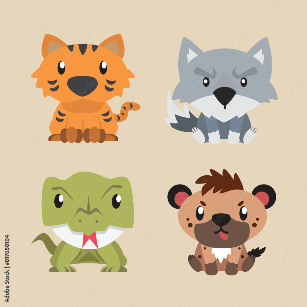 Cute illustrations Wild Animals Lion, Fox, Crocodile, and snake Cute illustrations Wild Animals Lion, Fox, Crocodile, and snake