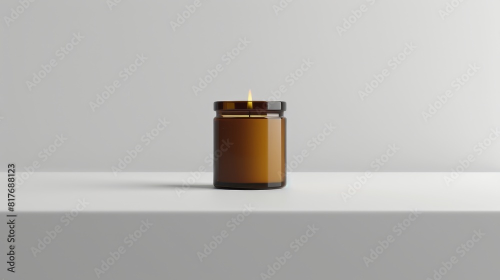 Stylish Amber Candle Mockup with Copyspace for Spa and Relaxation Stylish Amber Candle Mockup with Copyspace for Spa and Relaxation