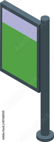 Vector isometric illustration featuring a blank, green and blue street sign on a pole