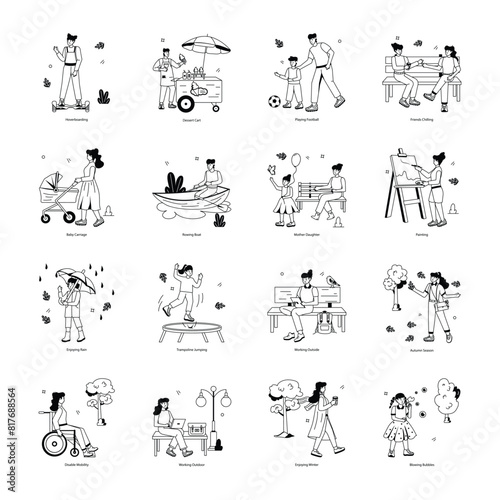 Handy Set of Garden Activities Flat Illustrations  

