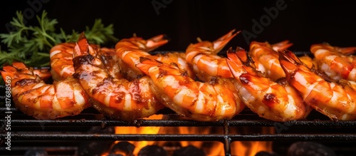 Close up copy space image of freshly grilled shrimp