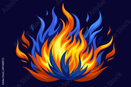Burning fire flames with orange and yellow hot vector illustration on black background