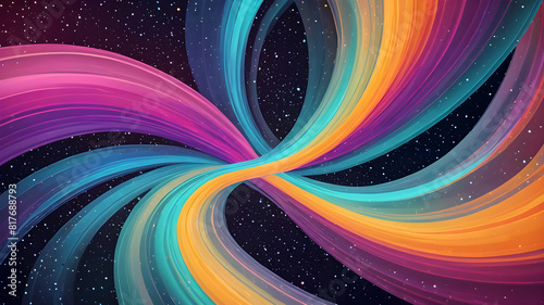 Magic fantasy background. futuristic light effect. Blue, purple, yellow neon waves and curves on a starry background.