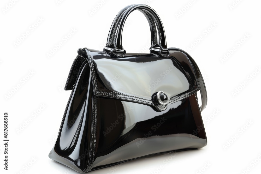 Black shiny purse on white background Black shiny purse on white background