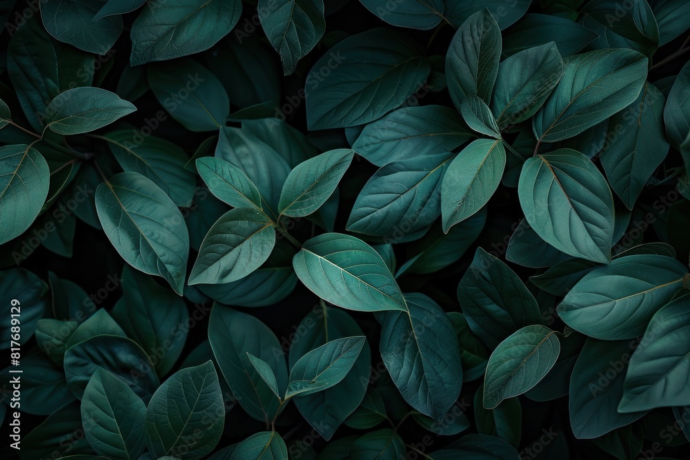 Close-Up Texture of Dense Dark Green Leaves Creating a Natural Background - Generative AI Close-Up Texture of Dense Dark Green Leaves Creating a Natural Background - Generative AI