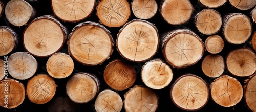 A copy space image of stacked tree trunks or logs creating an abstract background