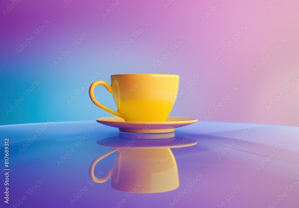 Stylish Yellow Coffee Cup on a Vibrant Purple and Blue Gradient Background - Generative AI Stylish Yellow Coffee Cup on a Vibrant Purple and Blue Gradient Background - Generative AI