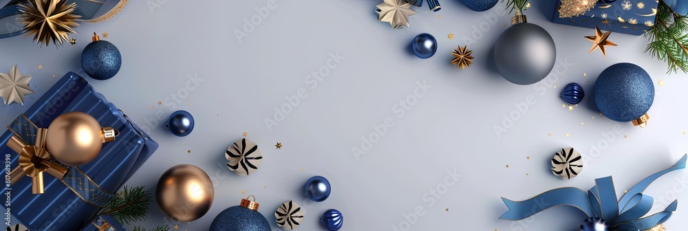 Fototapeta premium Christmas White Background with Christmas Balls and Decorations