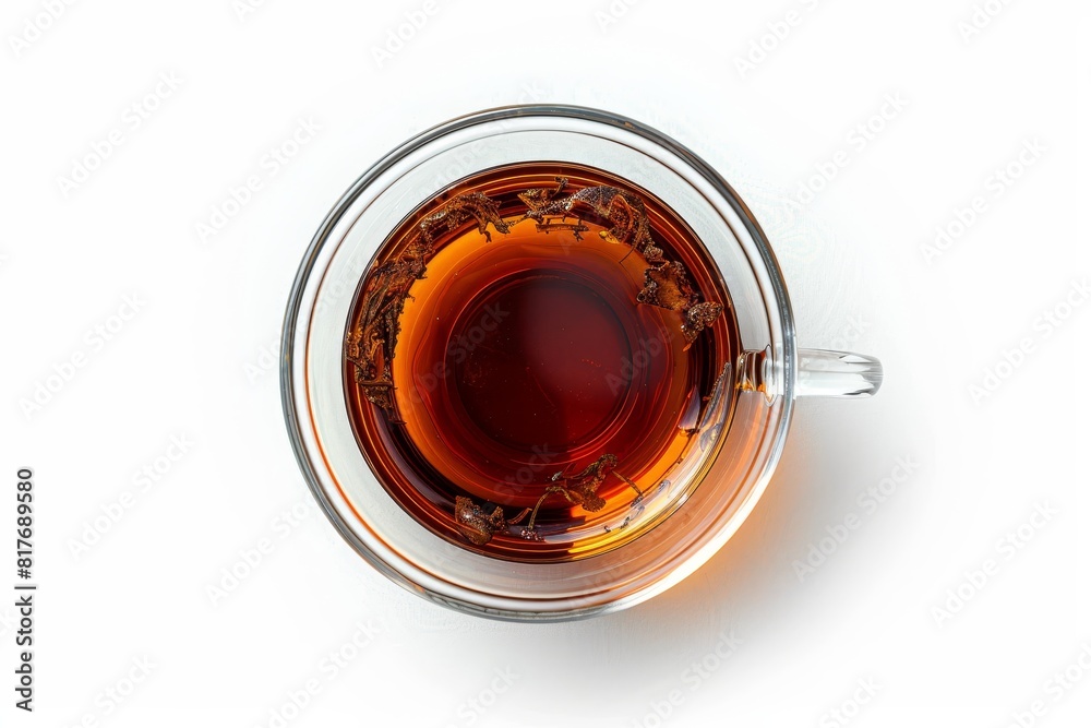Black tea in glass cup white background Viewer s perspective Black tea in glass cup white background Viewer s perspective