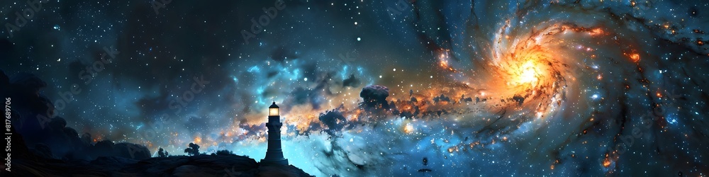 Panoramic astrophotography of visible Milky Way galaxy. Stars, nebula and stardust at night sky Panoramic astrophotography of visible Milky Way galaxy. Stars, nebula and stardust at night sky