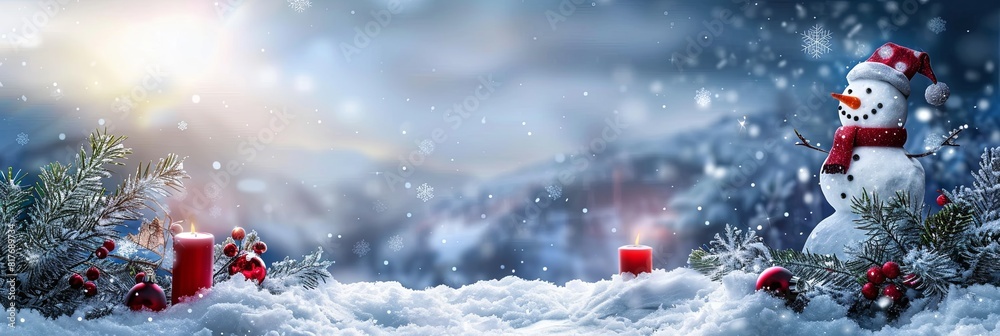 Fototapeta premium Merry Christmas and Happy New Year greeting card with Copyspace