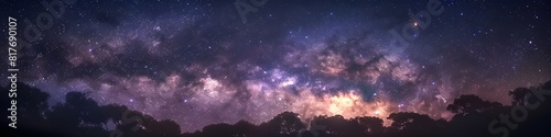 Panoramic astrophotography of visible Milky Way galaxy. Stars, nebula and stardust at night sky © sungedi