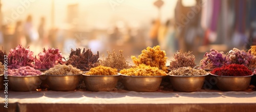 A market showcasing a background of dried flowers with ample copy space image