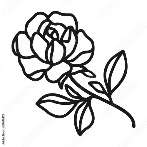 Set of hand drawn minimalistic rose flower, peony, and leaf vector logo elements, icon, and illustration for feminine brand or beauty product (ID: 817690573)