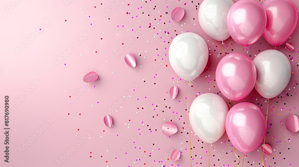 Whimsical Pink and White Balloons Dance on a Blush Background Whimsical Pink and White Balloons Dance on a Blush Background