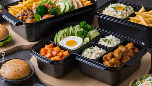 Food catering box, delicious lunch box, healthy lunch box, AI generated
