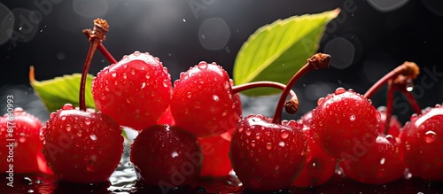 Sour cherries are small tart fruits with a distinct flavor that adds a tangy note to various dishes. Creative banner. Copyspace image photo