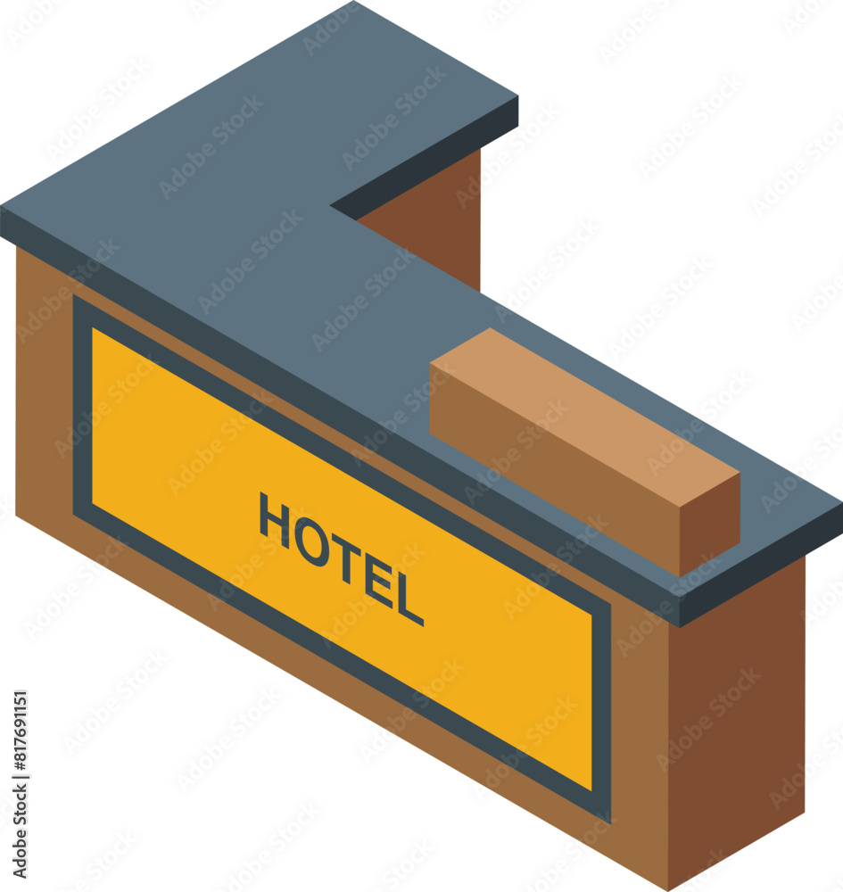 Isometric vector representation of a hotel reception desk with a sign Isometric vector representation of a hotel reception desk with a sign