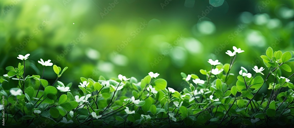 A nature background featuring small flowers and lush green leaves with copy space for images A nature background featuring small flowers and lush green leaves with copy space for images