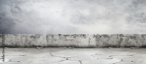 A damaged white concrete road with signs of wear and tear provides a textured background for the copy space image 120 characters photo