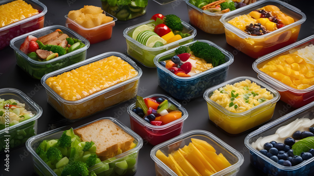 Fototapeta premium Food catering box, delicious lunch box, healthy lunch box, AI generated