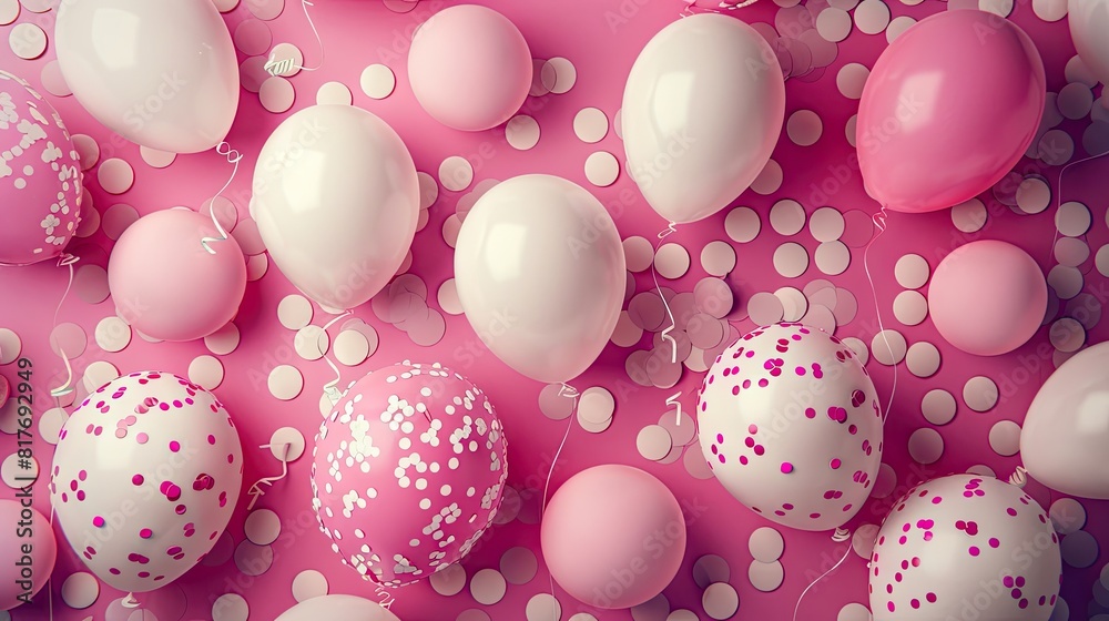 Whimsical Pink and White Balloons Dance on a Blush Background Whimsical Pink and White Balloons Dance on a Blush Background