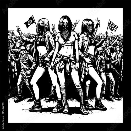 women or girl hooligans ultras casual football fans vector