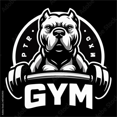 Pitbull logo for gym purpose in black white ink vector