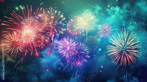 Dazzling firework display painting the Easter night sky with bursts of colors, each explosion resembling a blooming flower. photo