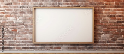 A copy space image featuring a picture frame against a backdrop of brick wall and wooden floor 86 characters
