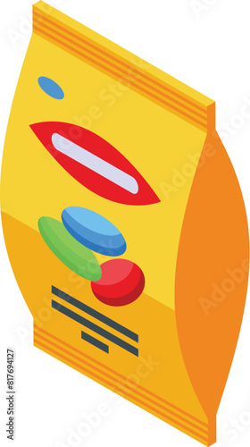Isometric illustration of a colorful laundry pod package, isolated on white