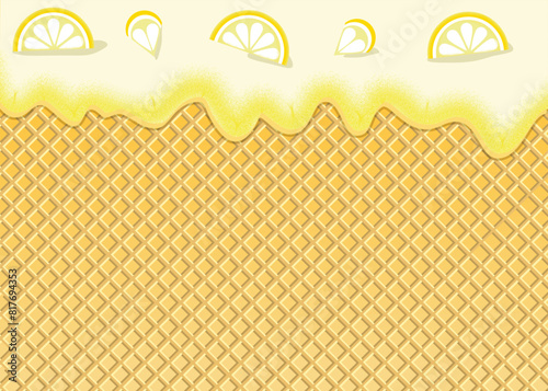 Lemon Custard ice cream on wafer background	

