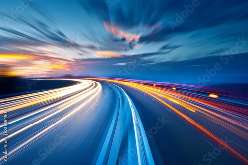 Blurry road in evening motion circuit