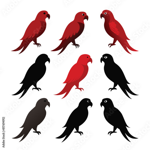 Set of parrot animal Silhouette Design and Vector Illustration on white background