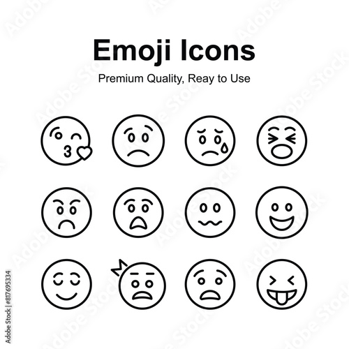 Cute emoji icons, emoticon vectors, isolated on white background