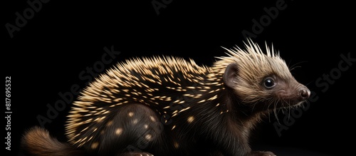 A 15 day old Coendou prehensilis also known as a pup prehensile tailed porcupine pictured in isolation Copy space image photo