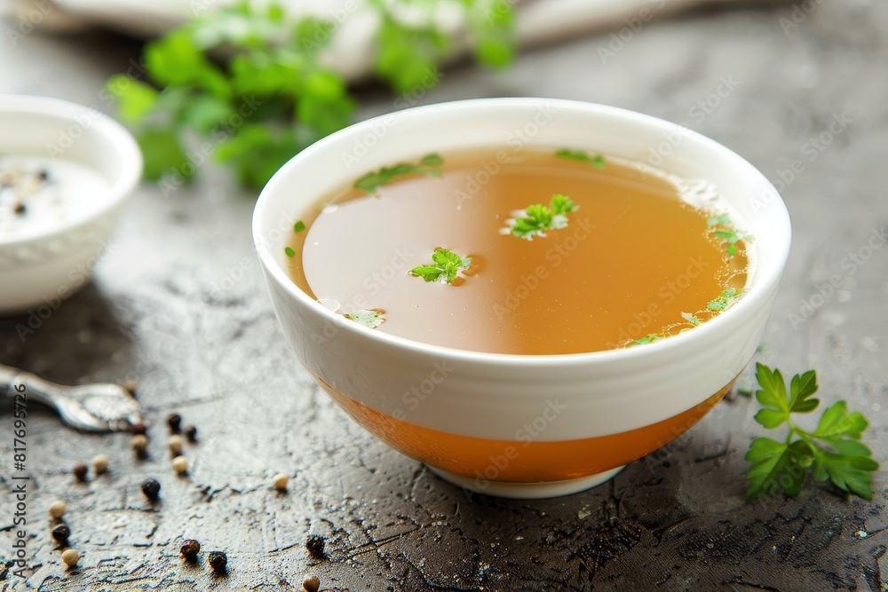 Bouillon and soup mandels on table Bouillon and soup mandels on table